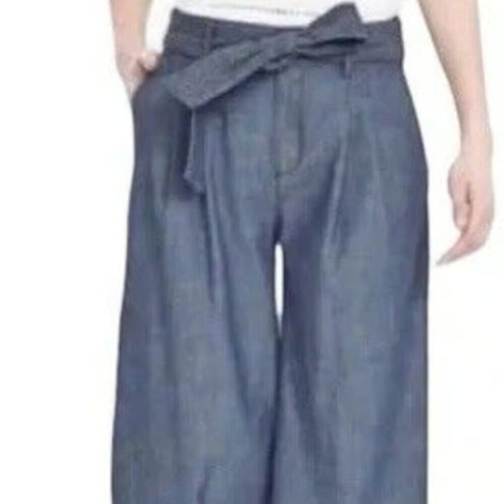 Tommy Bahama Chambray Tie Waist Wide Leg Pants Blue Lyocell Women's Size 4 - Picture 9 of 9